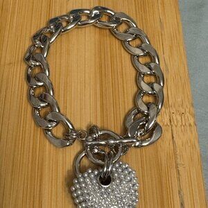 Silver Chunky Chain Bracelet with Heart Charm